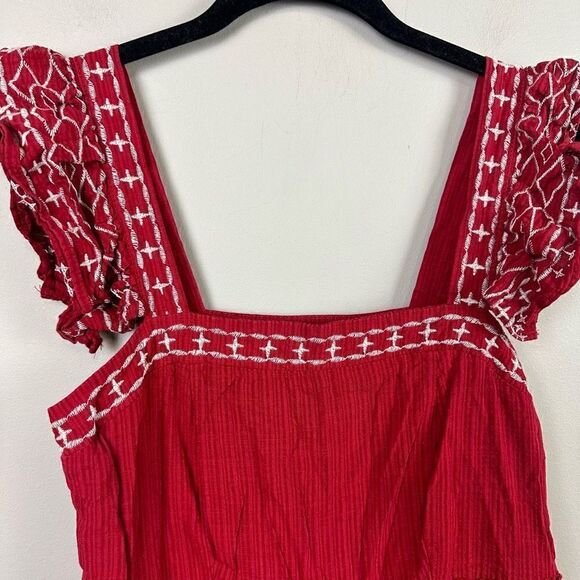 Knox Rose boho embroidered square neck ruffle shoulder tiered midi dress - Picture 3 of 13